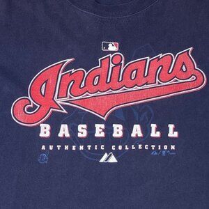 Vintage Indians Baseball TShirt Authentic Majestic XL Blue Short Sleeve Crew MLB